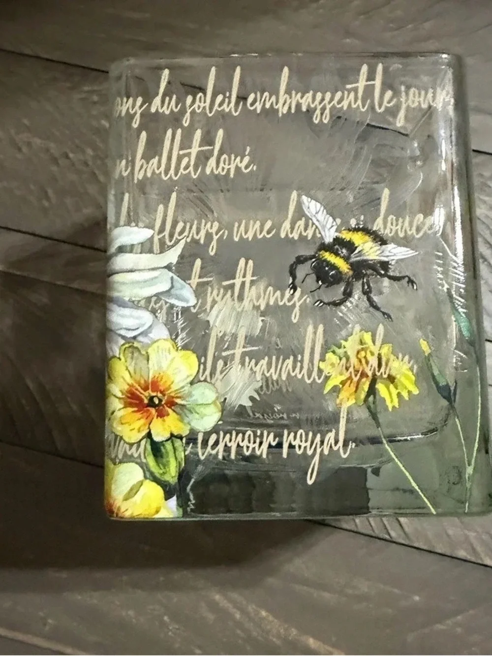 Glass Floral & Bumblebee Votive Candle Holder — Yellow Accents